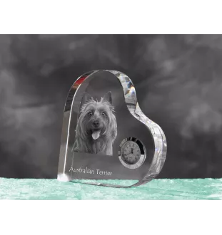 Terrier australien - horloge en cristal avec une photo de chien, horloge de table en forme de cœur, horloge debout personnalisée de la marque Art-Dog