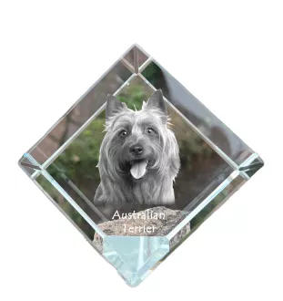 Australian Terrier - Kristallwürfel mit Bild, Pferdebild im Kristall, sechseckiger Papierclip der Marke Art-Dog