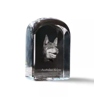 Kelpie Australien, Australian Kelpie - un cube de cristal avec une photo, une photo de chien dans le cristal, un presse-papiers cubique de la marque Art-Dog