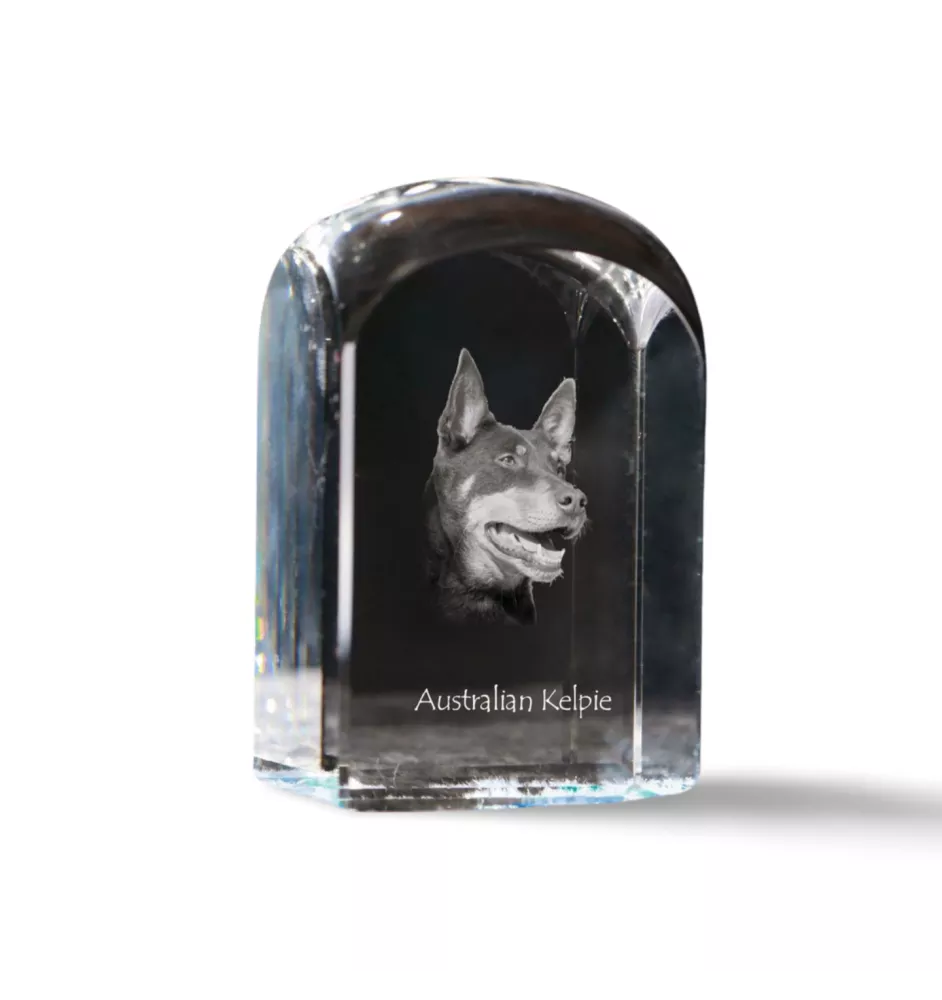 Kelpie Australien, Australian Kelpie - un cube de cristal avec une photo, une photo de chien dans le cristal, un presse-papiers cubique de la marque Art-Dog