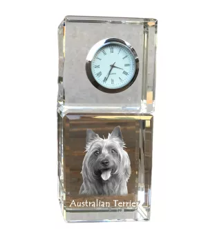 Australian Terrier, Aussie - crystal clock with a photo, a photo of a dog in crystal, personalized desk clock by Art-Dog brand