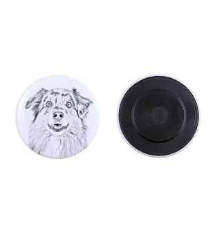 Australischer Schaferhund, Australian Shepherd Magnet mit einem Hundepfotenabdruck, außergewöhnlich leicht, starker Magnet, handgefertigtes Produkt der Marke Art-Dog
