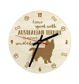 Terrier australien - horloge avec chien, horloge en bois, horloge murale pour les amoureux des chiens, horloge de bureau et étagère, Art-Dog