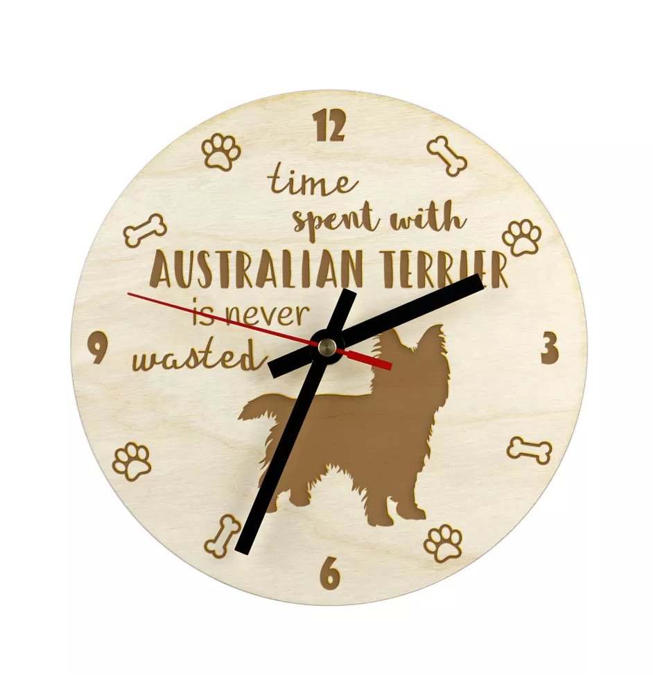 Australian Terrier, Aussie - clock with a dog, wooden clock, wall clock for dog lovers, clock for desk and shelf, Art-Dog