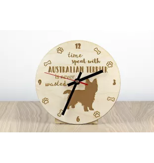 Australian Terrier, Aussie - clock with a dog, wooden clock, wall clock for dog lovers, clock for desk and shelf, Art-Dog