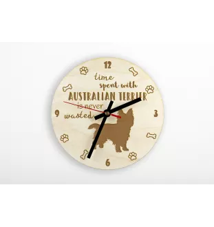 Australian Terrier, Aussie - clock with a dog, wooden clock, wall clock for dog lovers, clock for desk and shelf, Art-Dog
