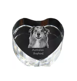 Australischer Schaferhund, Australian Shepherd - Hundebild im Kristall, Kristallherz, einzigartiger Bilderrahmen der Marke Art-Dog