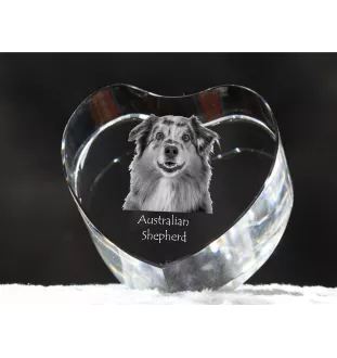 Australischer Schaferhund, Australian Shepherd - Hundebild im Kristall, Kristallherz, einzigartiger Bilderrahmen der Marke Art-Dog
