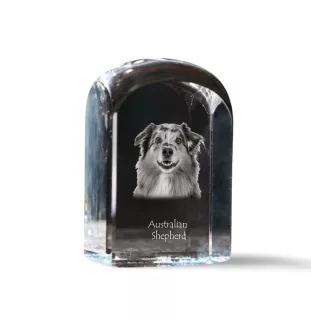 Australischer Schaferhund, Australian Shepherd - Kristallwürfel mit Bild, Hundebild im Kristall, sechseckiger Papierclip von Art-Dog.