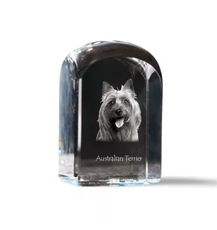 Terrier australien - un cube de cristal avec une photo, une photo de chien dans le cristal, un presse-papiers cubique de la marque Art-Dog