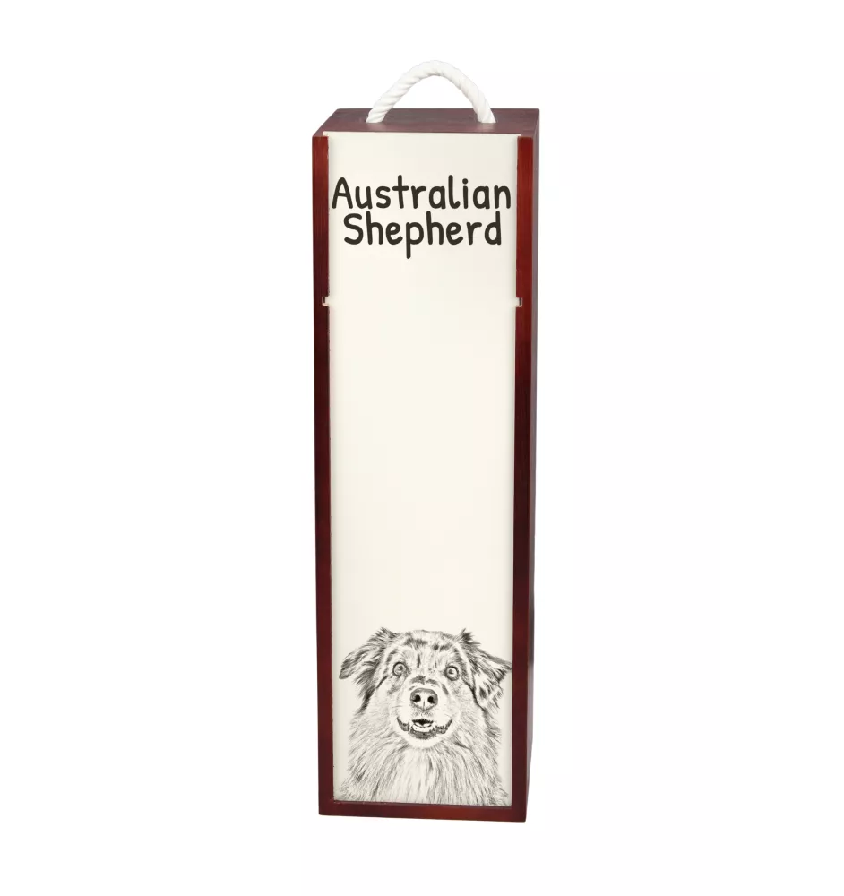Australischer Schaferhund, Australian Shepherd - Weinbox mit Hund, Alkoholbox mit Grafik, personalisierte Geschenkbox der Marke Art-Dog