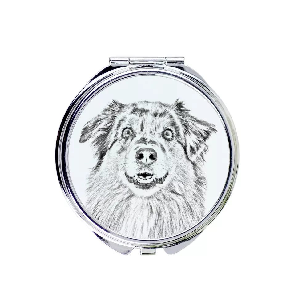 Australian Shepherd - Pocket mirror with a dog, personalized mirror for a purse, compact mirror with Art-Dog brand print.