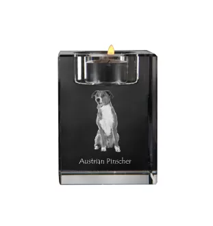 Austrian Pinscher, Österreichischer Pinscher - Candle holder with dog photo, crystal tealight holder, personalised gift by Art-Dog brand
