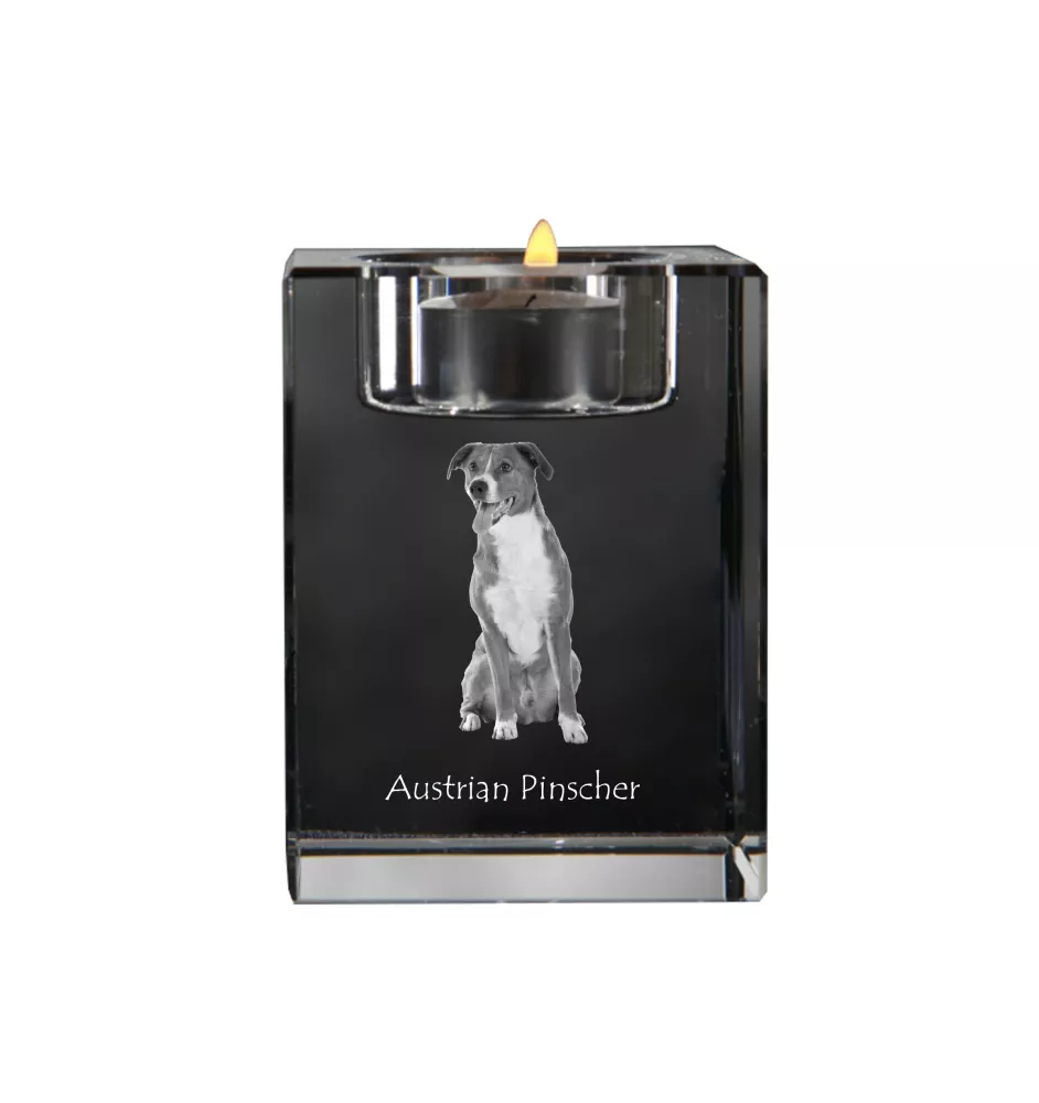 Österreichischer Pinscher - Kerzenhalter mit Hundefoto, Teelichthalter aus Kristall, personalisiertes Geschenk der Marke Art-Dog