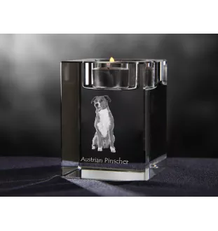 Pinscher autrichien - Bougeoir avec photo de chien, porte bougie en cristal, cadeau personnalisé par la marque Art-Dog