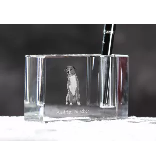 Österreichischer Pinscher - Stifthalter, Kristallorganizer mit Hundefoto, einzigartige Schreibtischdekoration der Marke Art-Dog