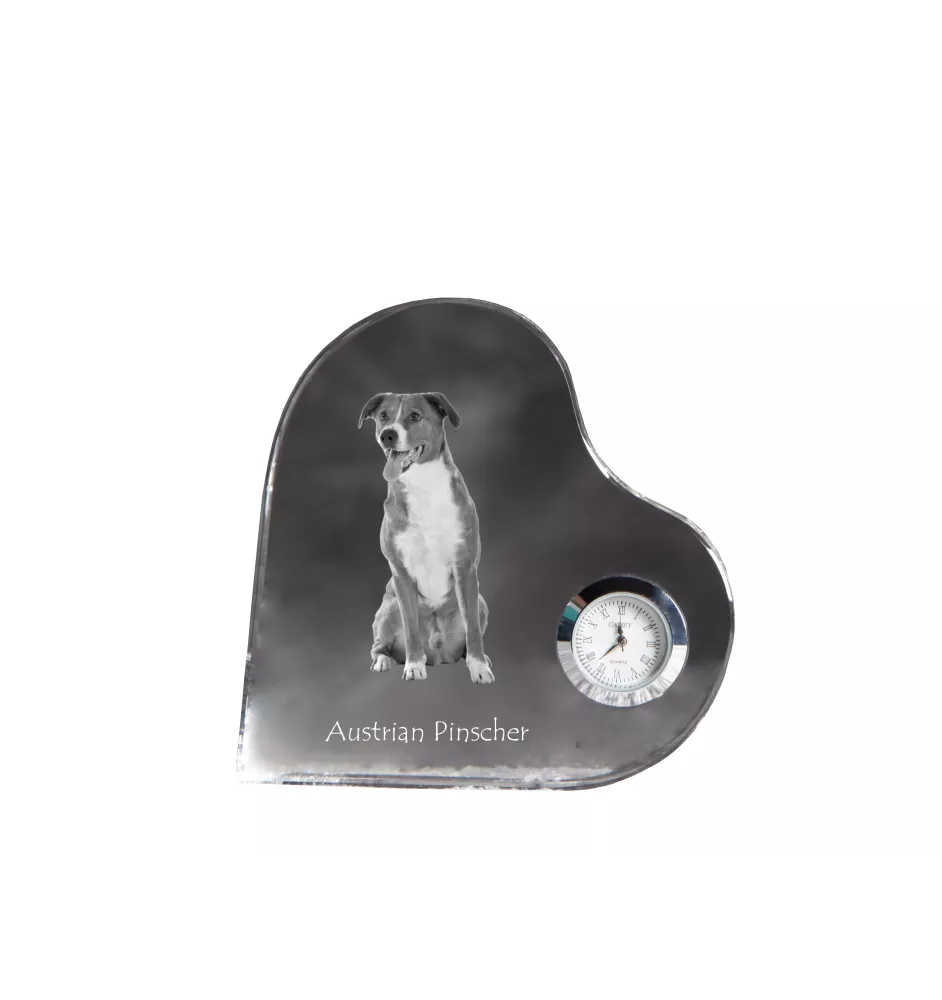 Pinscher autrichien - horloge en cristal avec une photo de chien, horloge de table en forme de cœur, horloge debout personnalisée de la marque Art-Dog