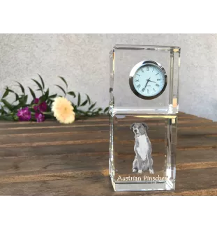 Austrian Pinscher, Österreichischer Pinscher - crystal clock with a photo, a photo of a dog in crystal, personalized desk clock by Art-Dog brand