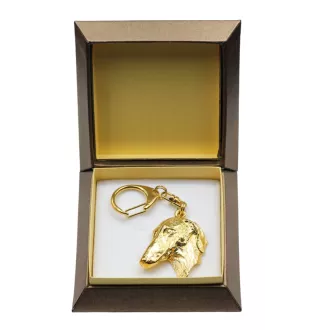 Azawakh, Tuareg Sloughi II - Gilded key ring with dog in gift box, handbag decoration, luxury accessory by Art-Dog brand