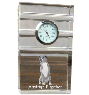 Austrian Pinscher, Österreichischer Pinscher - glass clock with a photo, photo of a dog in crystal, personalized standing office clock by Art-Dog brand