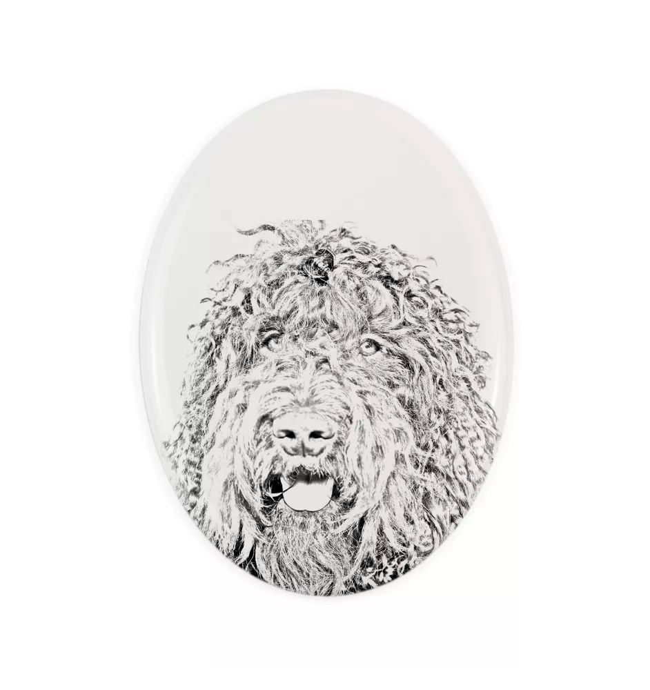 Barbet, French Water Dog - commemorative plaque with a photo of a dog, tombstone with a print, personalized oval plaque from the Art-Dog brand