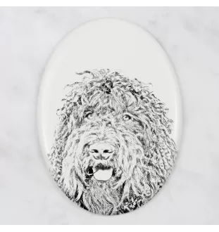 Barbet, Französischer Wasserhund - Gedenktafel mit einem Foto eines Hundes, Grabplatte mit Druck, personalisierte ovale Platte der Marke Art-Dog