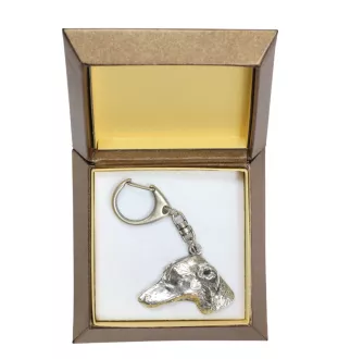 Azawakh, Tuareg Sloughi - Silver-plated key ring with a dog in a gift box, handbag decoration, backpack pendant by Art-Dog brand