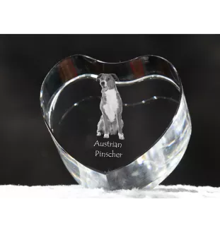 Austrian Pinscher, Österreichischer Pinscher - a photo of a dog in crystal, crystal heart, unique photo frame from the Art-Dog brand