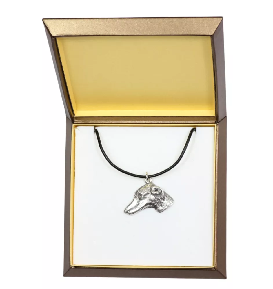 Azawakh - Hundehalsband in Geschenkbox, versilbertes Medaillon für Hundefans, markanter Anhänger der Marke Art-Dog