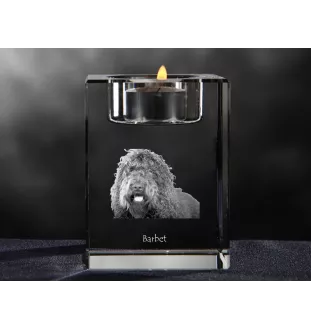 Barbet, French Water Dog - Candle holder with dog photo, crystal tealight holder, personalised gift by Art-Dog brand
