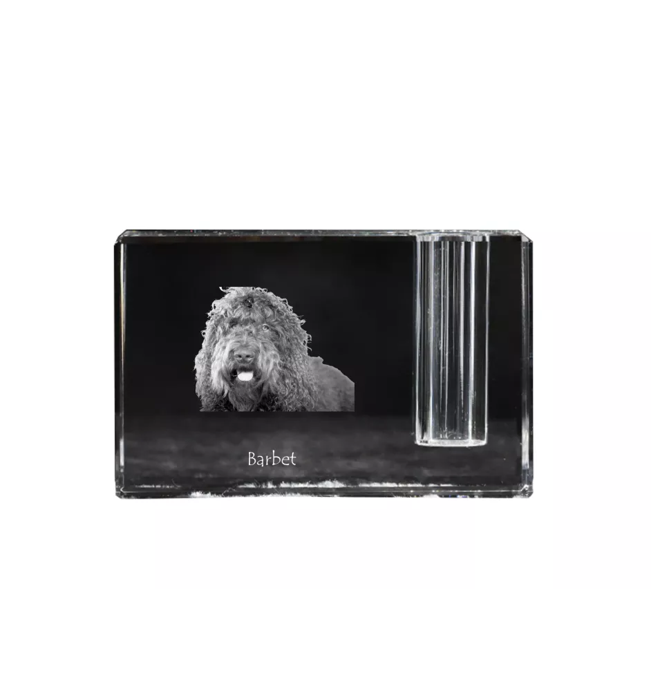 Barbet, French Water Dog - Pen stand, crystal organiser with dog photo, unique desk decoration by Art-Dog brand