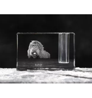 Barbet, Französischer Wasserhund - Stifthalter, Kristallorganizer mit Hundefoto, einzigartige Schreibtischdekoration der Marke Art-Dog