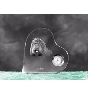 Barbet, Französischer Wasserhund - Kristalluhr mit einem Hundebild, Herzregal-Uhr, personalisierte Standuhr der Marke Art-Dog
