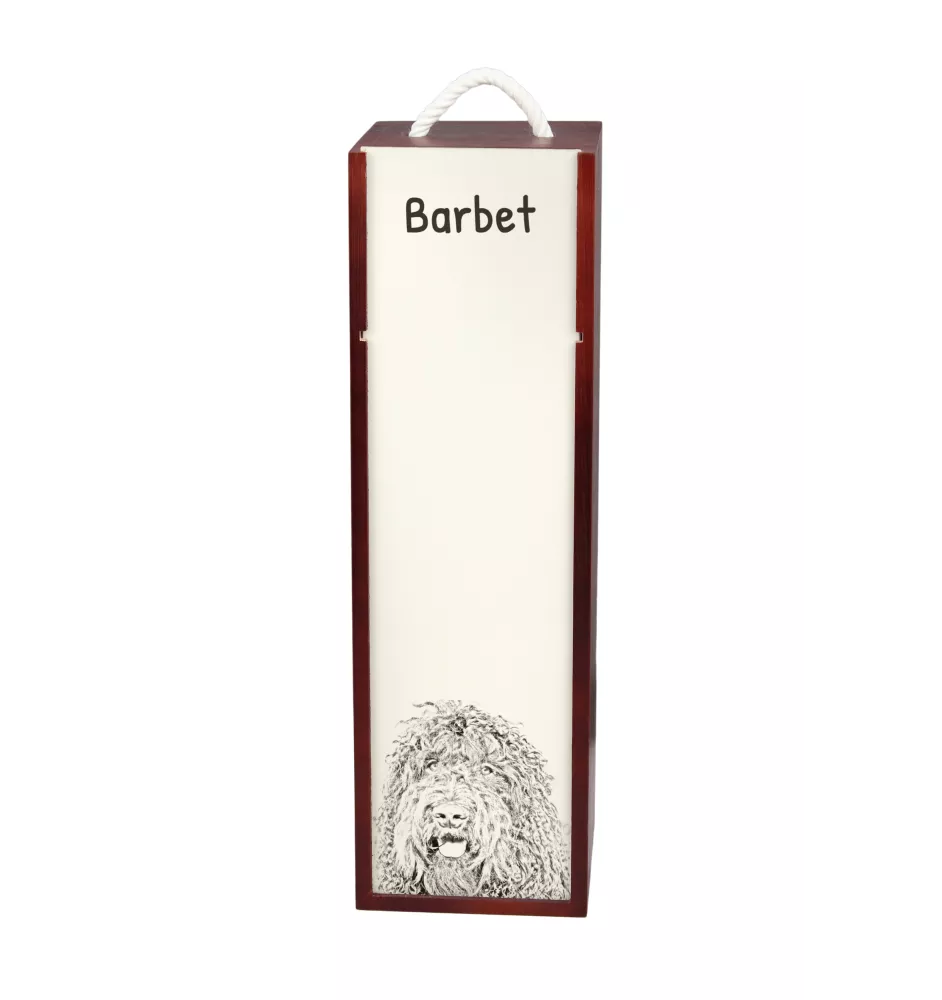 Barbet, Französischer Wasserhund - Weinbox mit Hund, Alkoholbox mit Grafik, personalisierte Geschenkbox der Marke Art-Dog