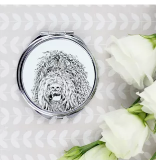Barbet, French Water Dog - Pocket mirror with a dog, personalized mirror for a purse, compact mirror with Art-Dog brand print.