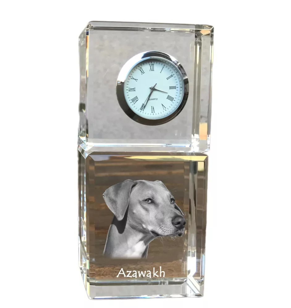 Azawakh, Azawagh - montre en cristal avec photo, photo de chien dans un cristal, horloge de bureau personnalisée de la marque Art-Dog
