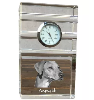 Azawakh - Glasuhr mit Foto, Foto eines Hundes im Kristall, personalisierte Tischuhr für das Büro der Marke Art-Dog