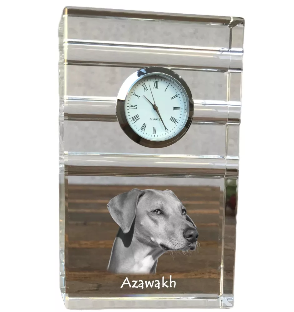 Azawakh - Glasuhr mit Foto, Foto eines Hundes im Kristall, personalisierte Tischuhr für das Büro der Marke Art-Dog