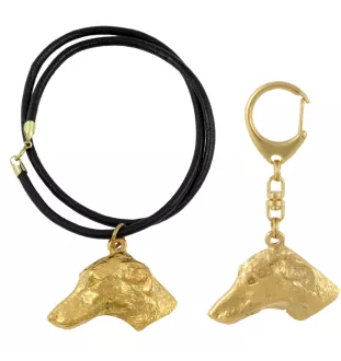 Azawakh, Tuareg Sloughi - keychain and necklace with a dog in a box, high-quality gold-plated product, Art-Dog brand