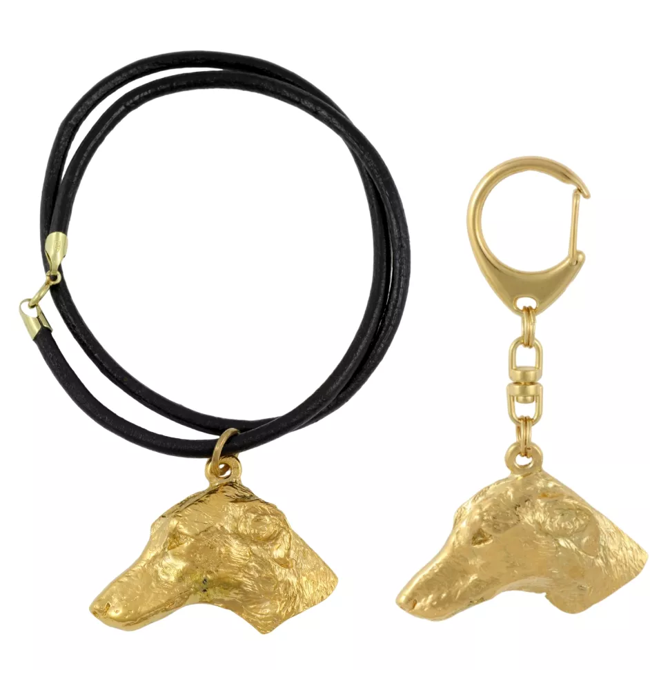 Azawakh, Azawagh - porte-clés et collier avec chien dans une boîte, produit plaqué or de haute qualité, marque Art-Dog