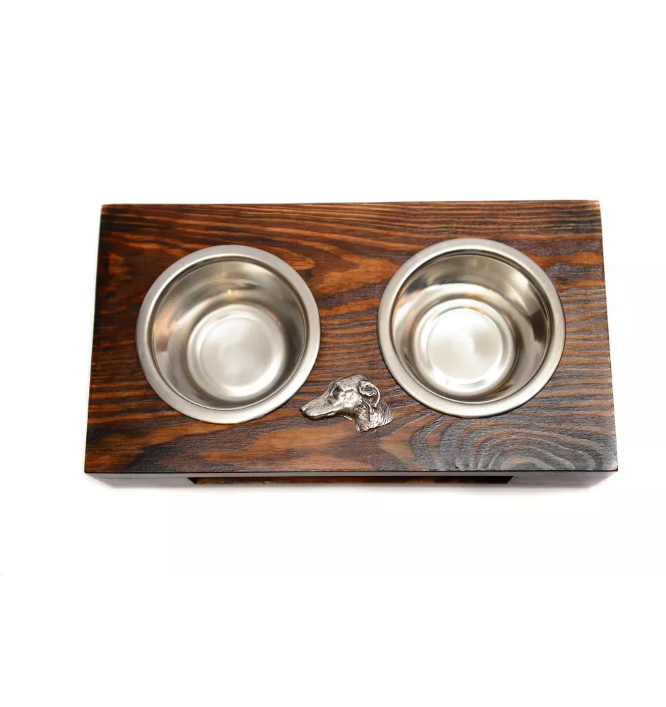 Azawakh, Tuareg Sloughi - wooden stand with bowls for a dog, steel dog bowls, a gift for adopting a dog from the Art-Dog brand