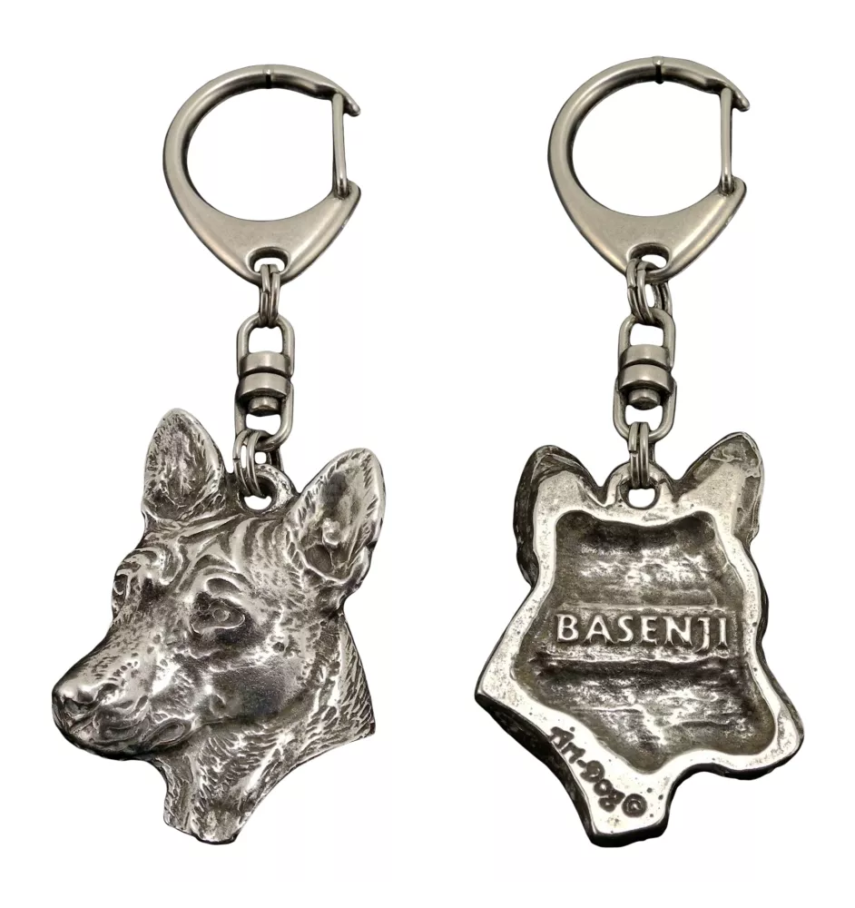 Basenji, Kongo-Terrier - Versilberter Schlüsselanhänger mit Hund, Handtaschen-Dekoration, Rucksack-Anhänger der Marke Art-Dog