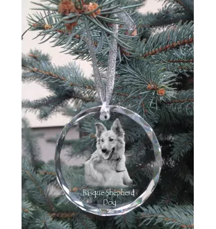 Baskischer Schäferhund, Pastor Vasco - Kristallkugel mit Foto, Hundebild im Kristall, personalisierter Christbaumschmuck von Art-Dog.
