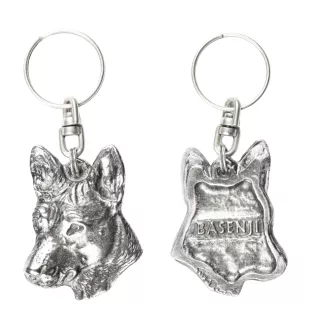 Basenji, Terrier Nyam-Nyam, Terrier du Congo - Pendentif argenté avec un chien dans une boîte décorative, décoration de sac à main, pendentif de sac à dos par la marque Art-Dog
