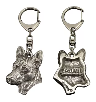 Basenji, Terrier Nyam-Nyam, Terrier du Congo - Porte-clés argenté avec un chien dans une boîte cadeau, décoration de sac à main, pendentif de sac à dos par la marque Art-Dog