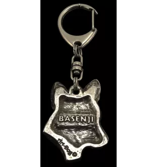 Basenji, Terrier Nyam-Nyam, Terrier du Congo - Porte-clés argenté avec un chien dans une boîte cadeau, décoration de sac à main, pendentif de sac à dos par la marque Art-Dog