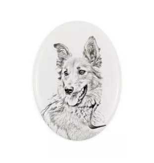 Baskischer Schäferhund, Pastor Vasco - Gedenktafel mit einem Foto eines Hundes, Grabplatte mit Druck, personalisierte ovale Platte der Marke Art-Dog