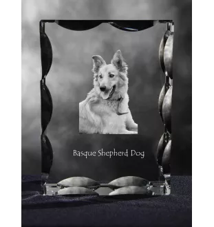 Baskischer Schäferhund, Pastor Vasco - Kristall mit einem Hundebild, Glasstatuette mit einem Bild, einzigartiger Bilderrahmen der Marke Art-Dog