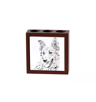 Baskischer Schäferhund, Pastor Vasco - Stifthalter mit Hund, Schreibtischorganizer mit Aufdruck, personalisierte Schreibtischdekoration der Marke Art-Dog