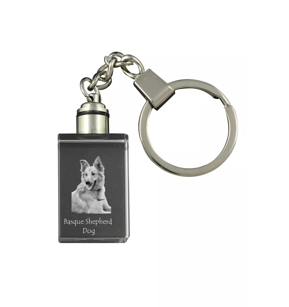 Baskischer Schäferhund, Pastor Vasco - Schlüsselanhänger aus Kristall mit Hundefoto, beleuchteter Schlüsselanhänger, einzigartiges Geschenk der Marke Art-Dog